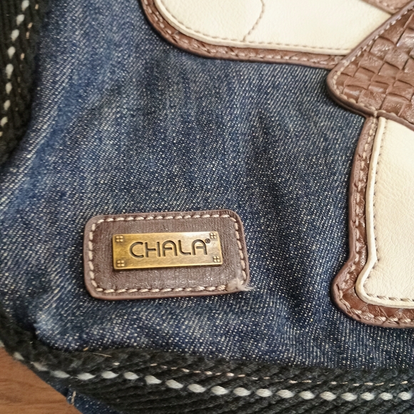 Chala Denim Tote with Brown & Cream Puppy Applique - Picture 2 of 13